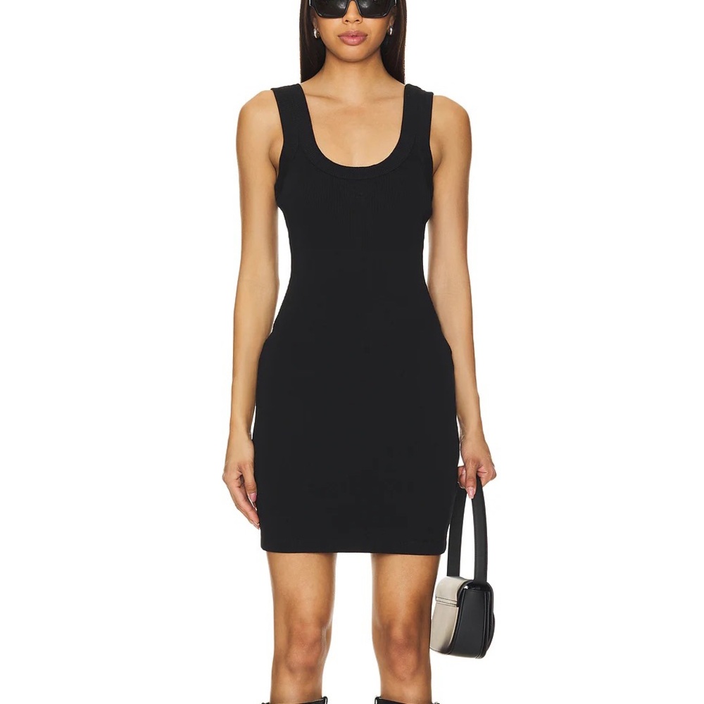 Black sparkled rib tank mini dress going out formal cute stretchy body-con fit